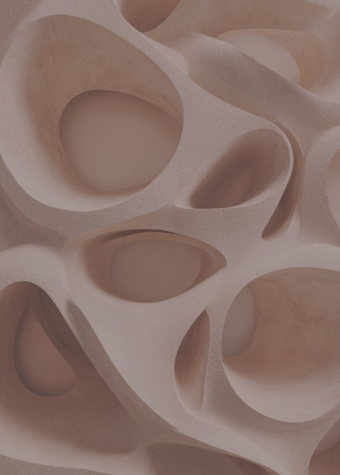 Abstract sculpted interior forms symbolizing brand worlds